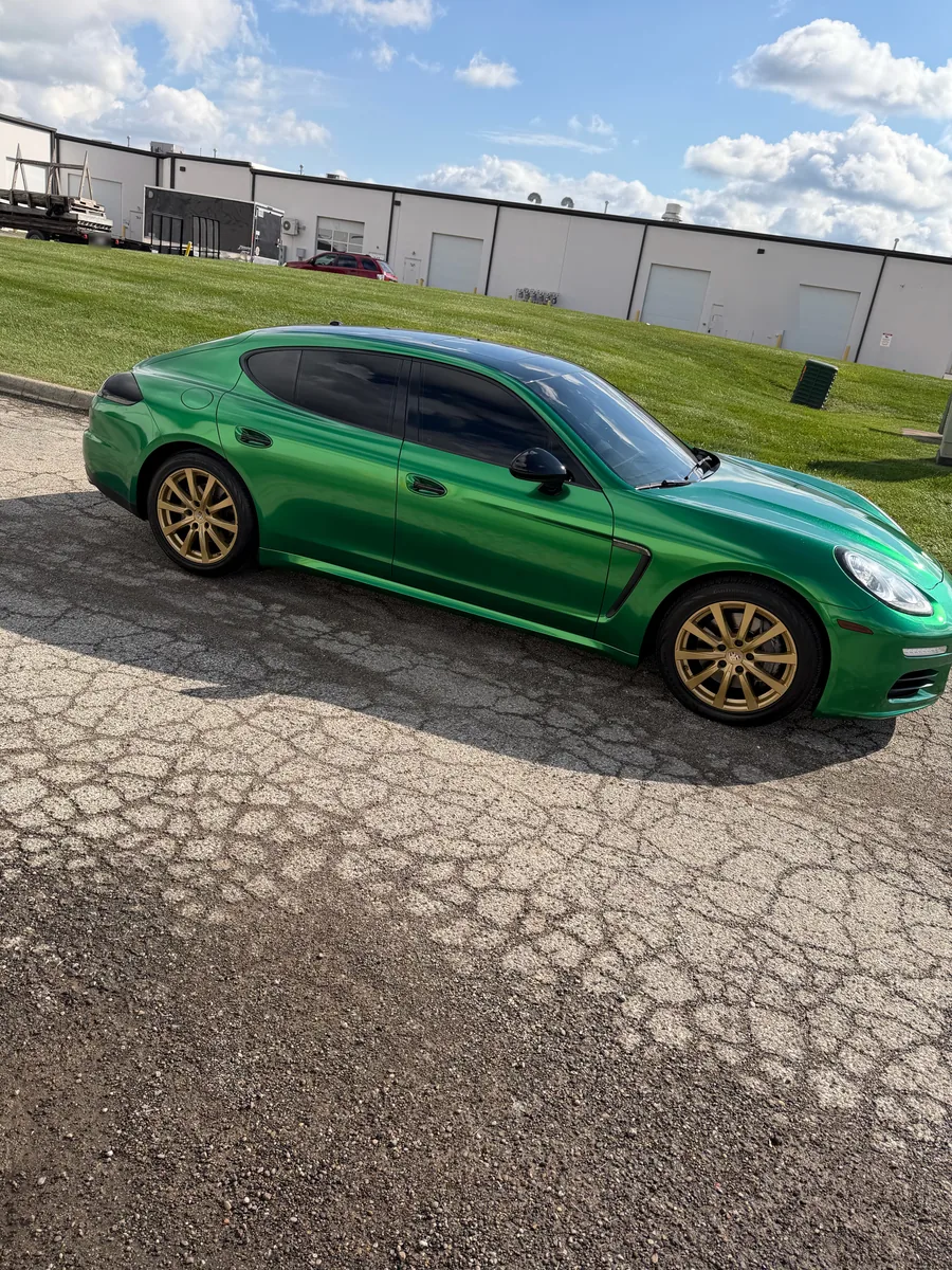 Porsche Panamera after a green color change wrap