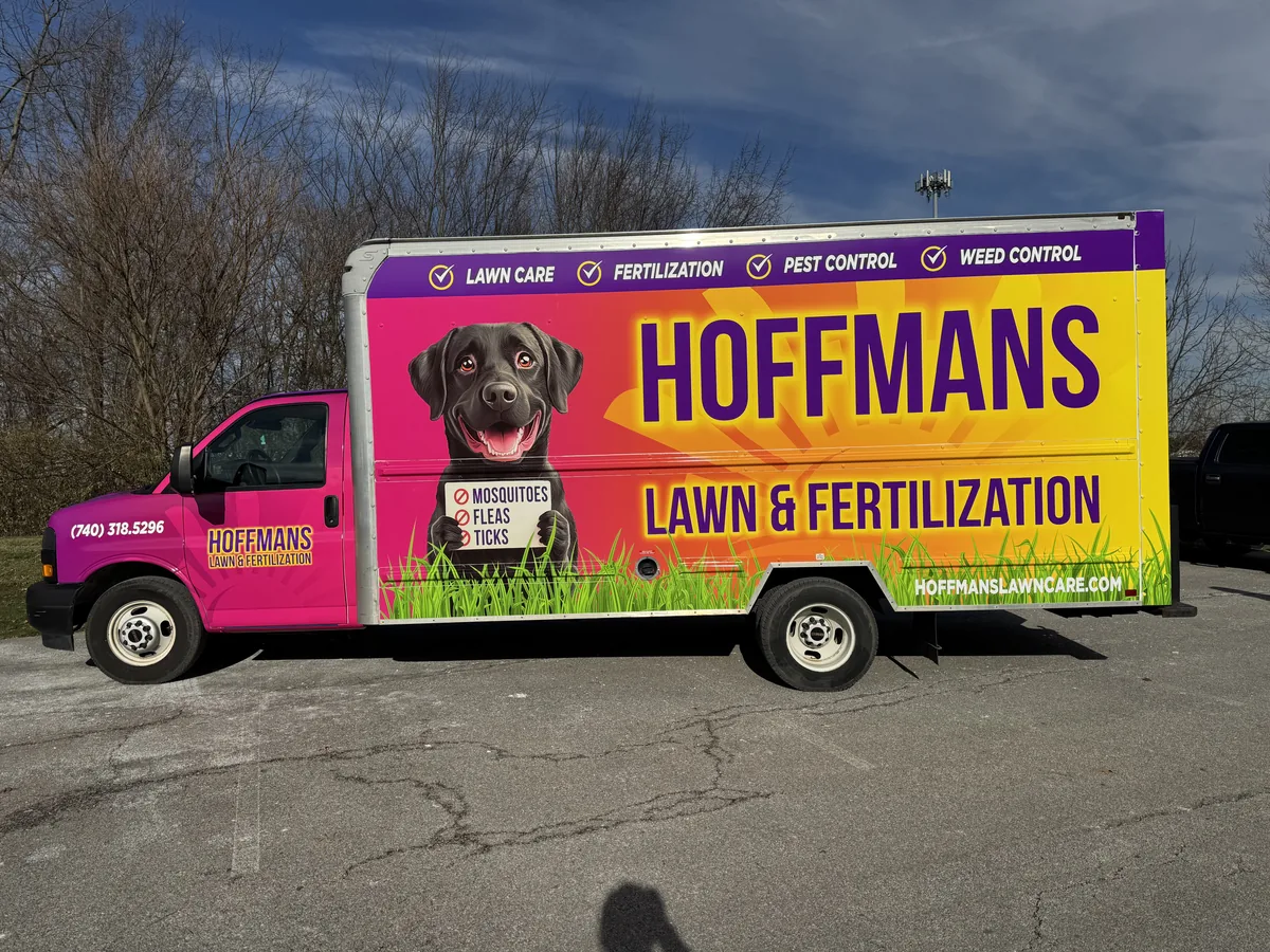 Lawn care box truck with a full printed fleet wrap
