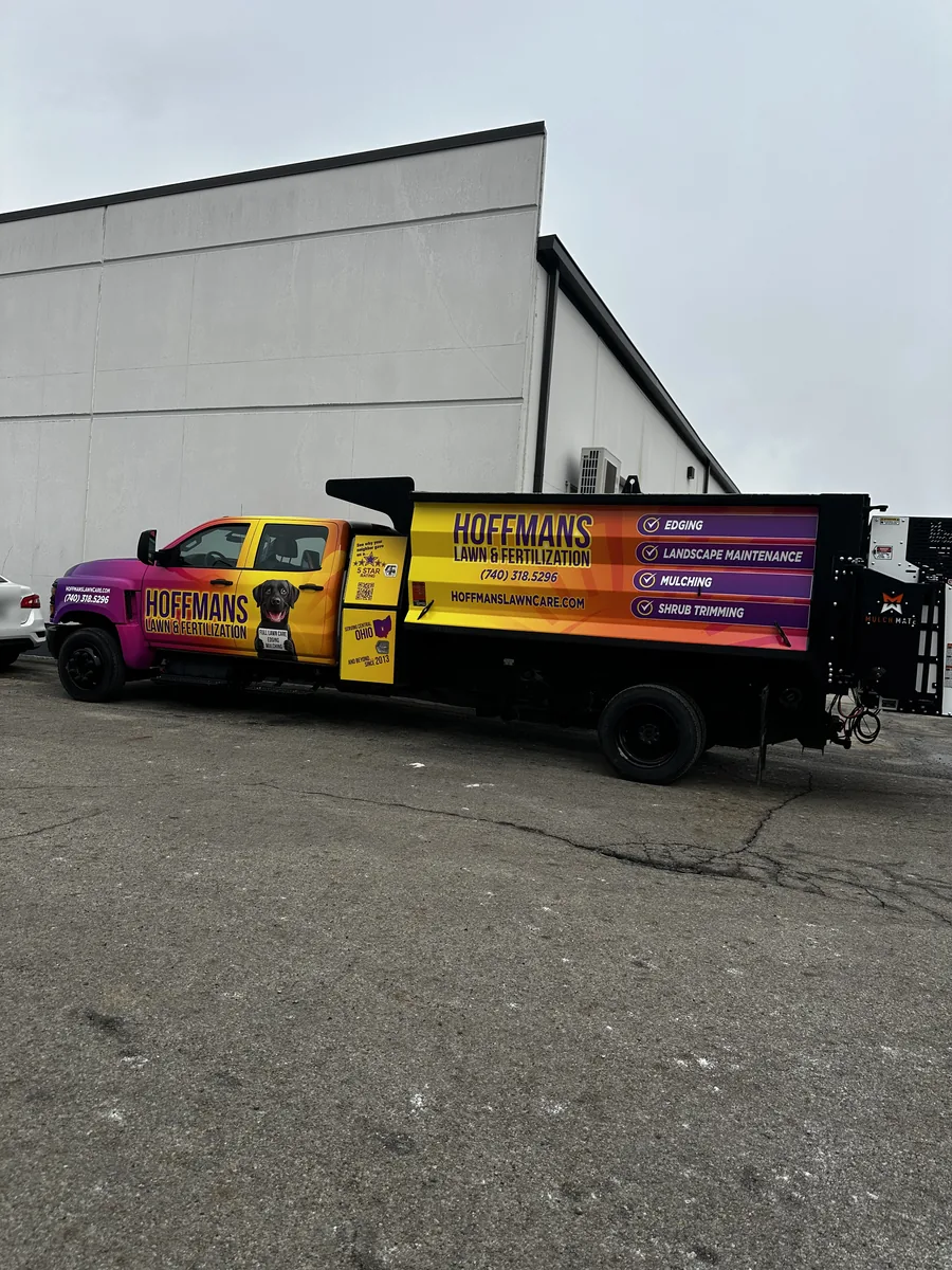Stake truck with box graphics