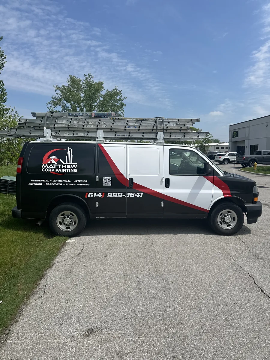 Cargo van with black and red graphics